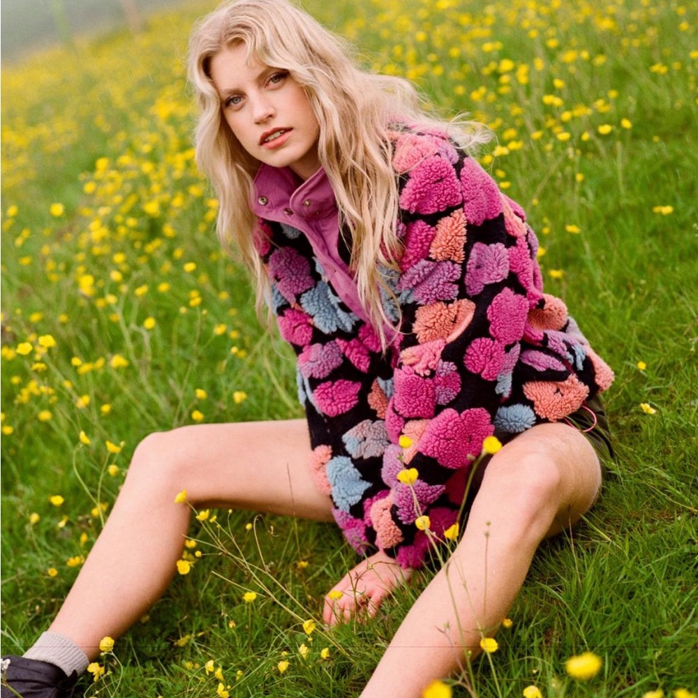 Floral Print Fleece Bomber Jacket